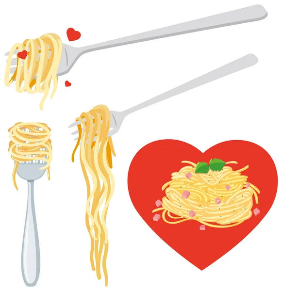 Makaron Spaghetti Widelec Izolowane Ilustracja — Wektor stockowy