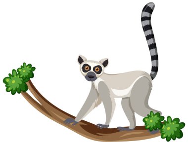 Lemur climb on tree branch illustration