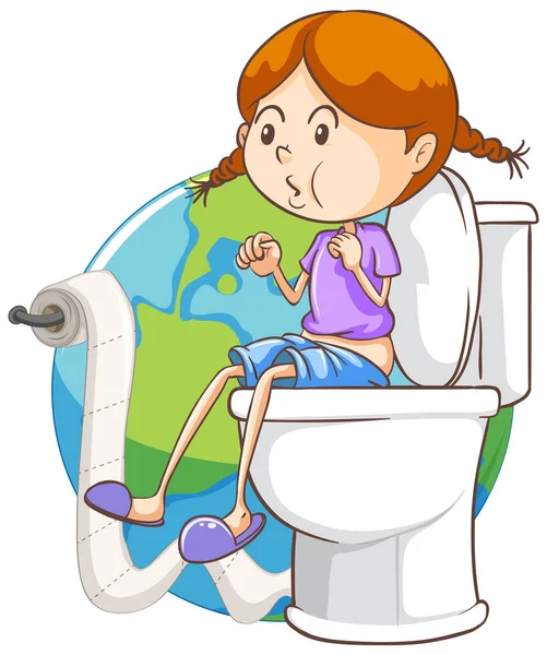 Kid Sitting Toilet Earth Icon Illustration —  Vetores de Stock