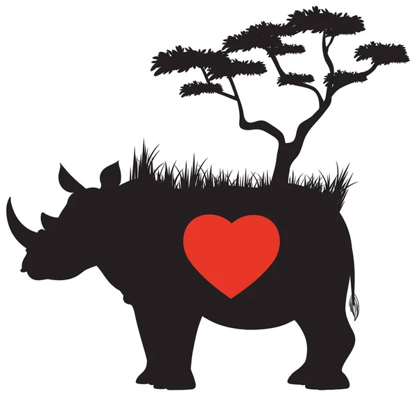 Silhouette Rhinosaurus Heart Illustration — Image vectorielle