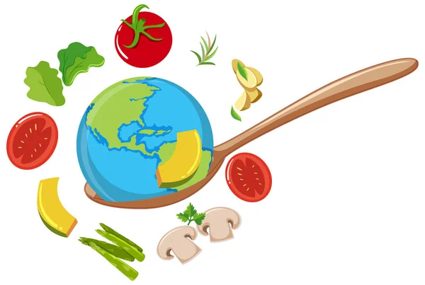 Tierra Alrededor Con Ilustración Alimentos Verduras — Archivo Imágenes Vectoriales