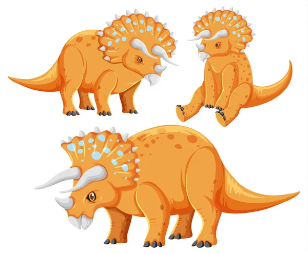 Różne Pomarańczowe Triceratops Kolekcja Dinozaurów Ilustracja — Wektor stockowy