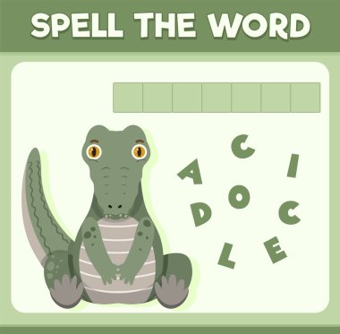 Spell word game with word crocodile illustration