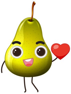 Green pear holding heart on white background illustration