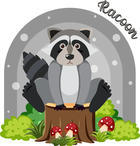 Cute Raccoon Cartoon Flat Style Illustration — Stock Vector