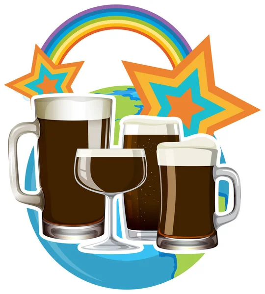 Set Wine Beer Glasses Illustration — Stock vektor