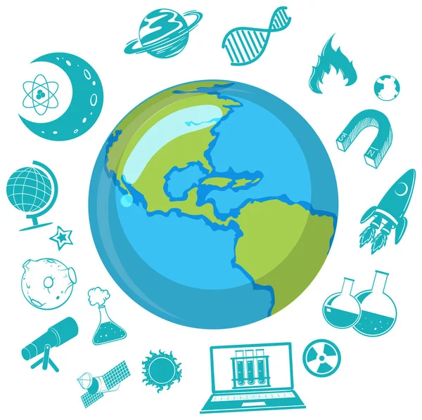 Earth Planet Science Objects Illustration — Vettoriale Stock