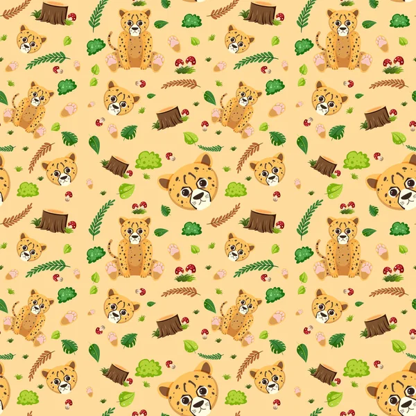 Cheetah Cute Animal Seamless Pattern Illustration — Stock Vector
