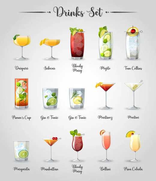 Cocktail Menu Poster Disegno Illustrazione — Vettoriale Stock