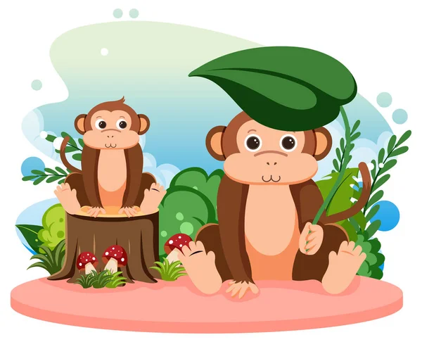 Two Monkeys Flat Cartoon Style Illustration — Archivo Imágenes Vectoriales