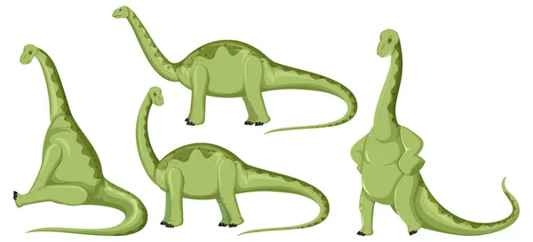 Různé Roztomilé Apatosaurus Dinosaurus Kreslené Postavičky Ilustrace — Stockový vektor