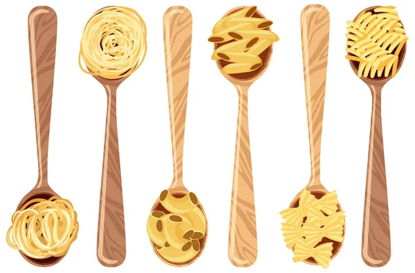 Set Different Pastas Spoons Illustration — Stock Vector
