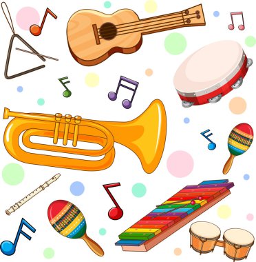Farklı müzik enstrümanları kusursuz desen çizimi