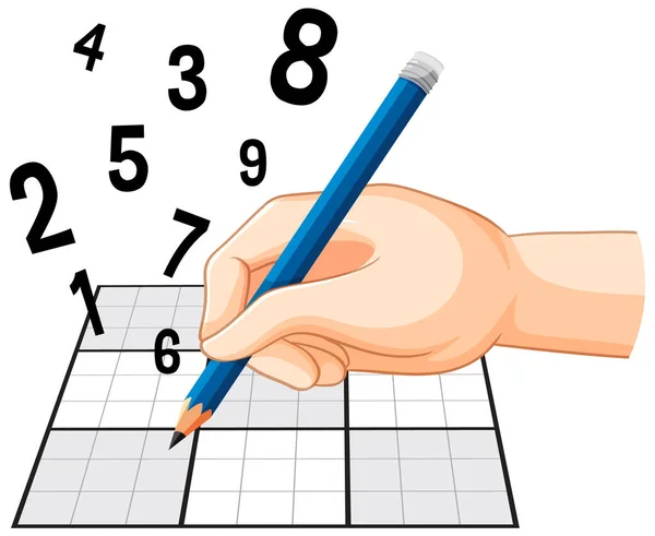 Lidská Ruka Sudoku Mřížkou Ilustrace — Stock fotografie