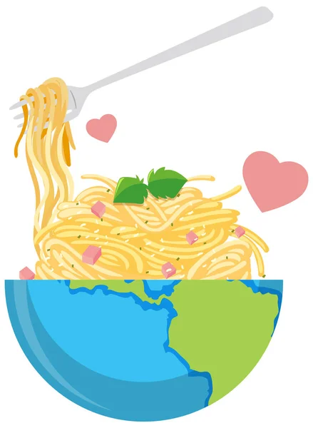 Spaghetti Pasta Earth Bowl Illustration — Fotografia de Stock