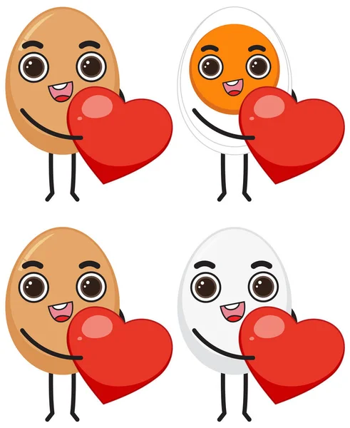 Set Egg Cartoon Characters Holding Hearts Illustration — Fotografia de Stock