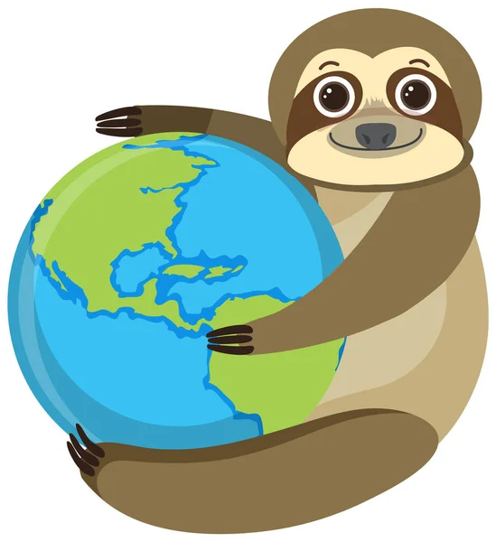 Sloth Hugging Earth Globe Illustration — 图库照片