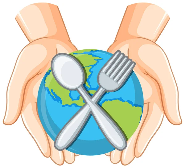 Spoon Fork Earth Globe Human Hands Illustration — Φωτογραφία Αρχείου