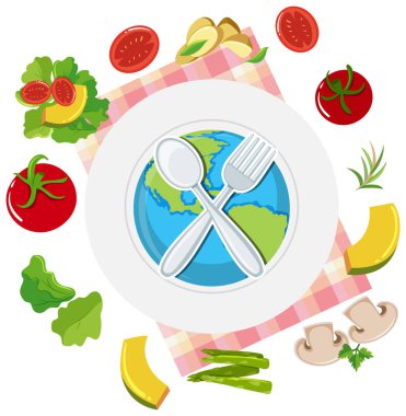 Earth around with food and vegetable illustration