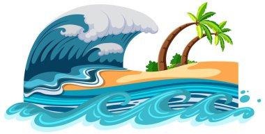 Tsunami ocean wave scene illustration