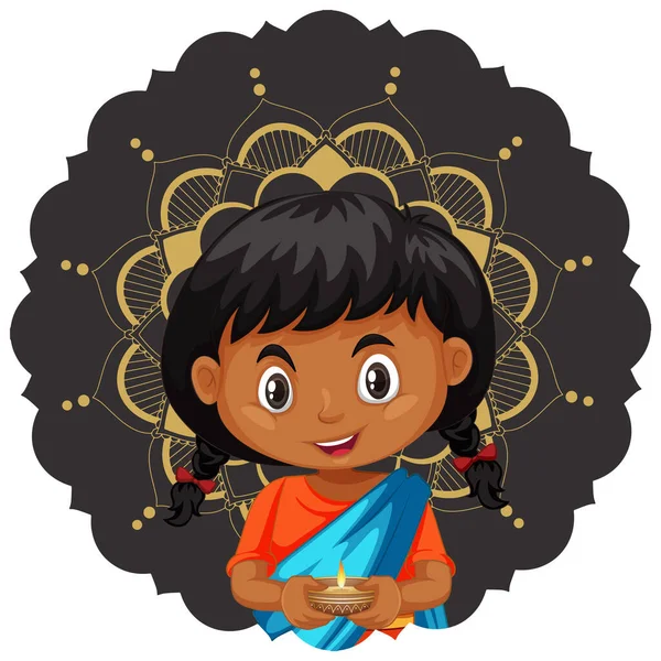 Indian Girl Cartoon Character Illustration — Stok Vektör