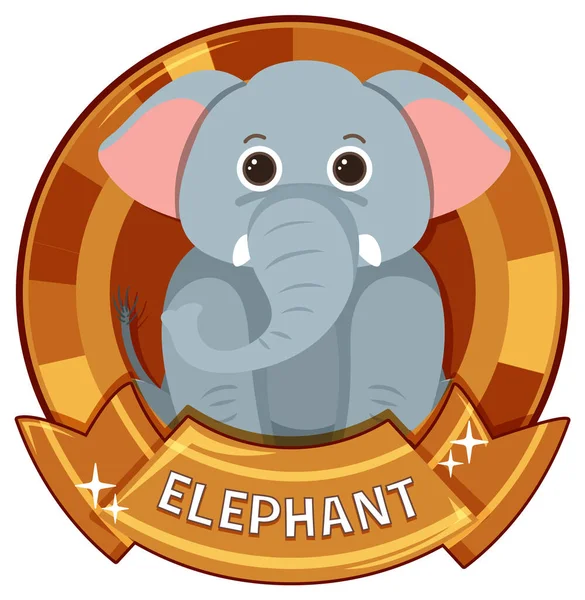 Cute Elephant Cartoon Badge Illustration — стоковый вектор