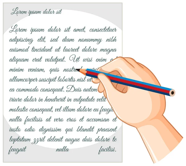 Human Hand Pencil Writing Paper Illustration — Vettoriale Stock