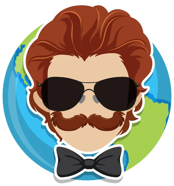 Man Head Wearing Sunglasses Earth Icon Illustration — Vetor de Stock