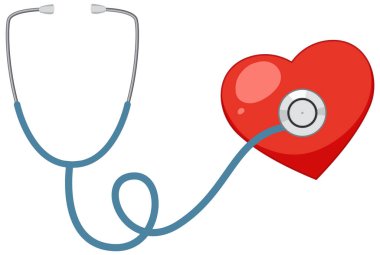 Beyaz arkaplan çiziminde kalbi olan stetoskop