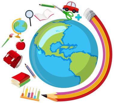 Earth planet around with stationery objects illustration