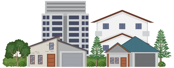 Front Urban Houses Isolateed Illustration — Stock vektor