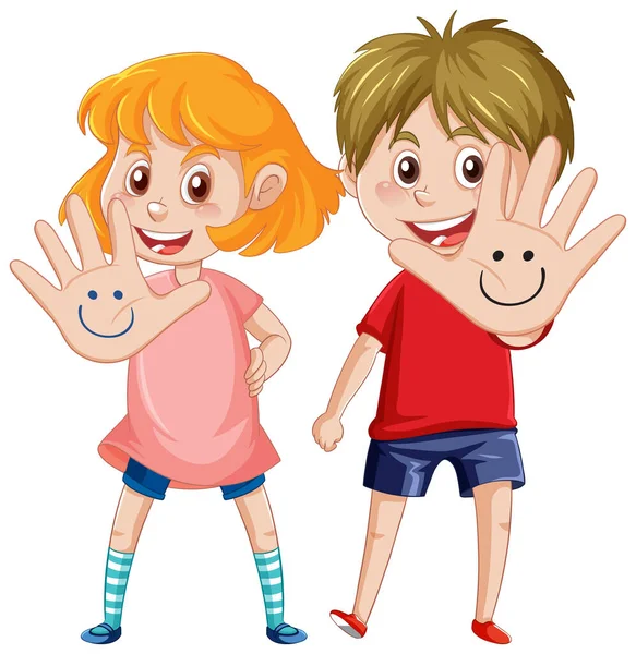 Two Kids Open Hands Cartoon Character Illustration — стоковый вектор