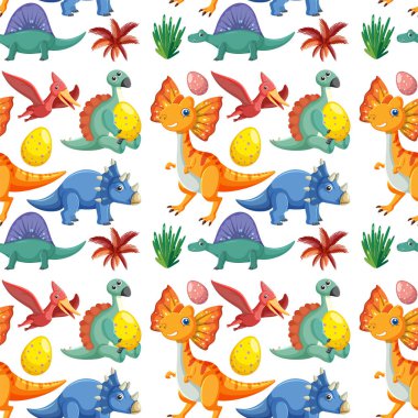 Şirin dinazor pürüzsüz desen çizimi