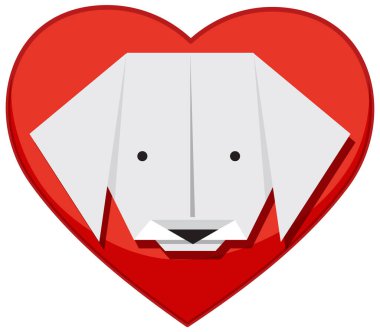 Kalp ikonu illüstrasyonunda basit köpek origamisi