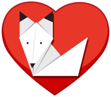 Origami tilkisi kalp simgesi illüstrasyonunda