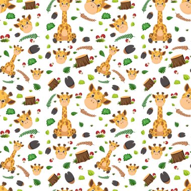 Zürafa şirin hayvan kusursuz desenli çizim.