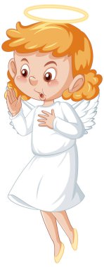 Beyaz arkaplan resimli beyaz elbiseli sevimli melek çizgi film karakteri