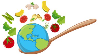 Earth around with food and vegetable illustration