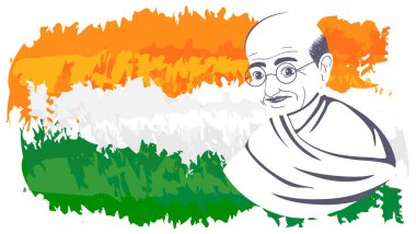 Mahatma Gandhi ve Hindistan bayrağı illüstrasyonu