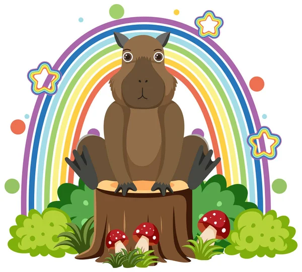 Cute Capybara Stump Flat Cartoon Style Illustration — Stock Vector