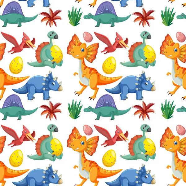 Leuke Dinosaurus Naadloze Patroon Illustratie — Stockvector