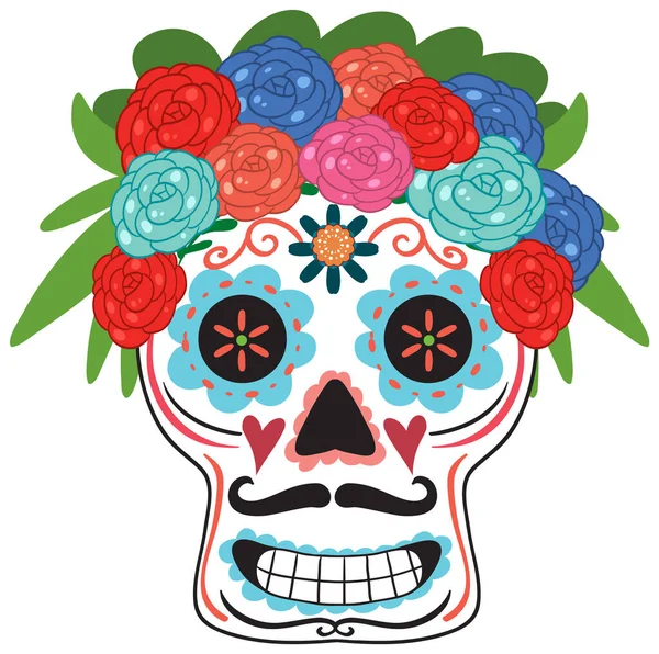 Mexican Skull Isolated White Background Illustration —  Vetores de Stock