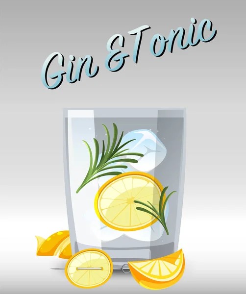 Cóctel Ginebra Tónica Ilustración Vidrio — Vector de stock