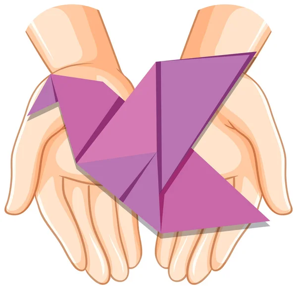Human Hands Holding Origami Bird Icon Isolated Illustration — Διανυσματικό Αρχείο