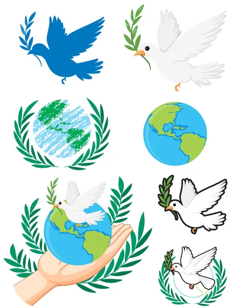 Set Vredessymbolen Geïsoleerde Illustratie — Stockvector