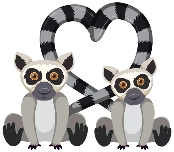 Two Lemur Heart Tails Illustration — Vector de stock