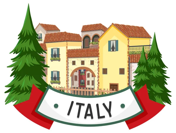 Włochy Baner Etykieta Budynków Mieszkalnych Ilustracja — Wektor stockowy