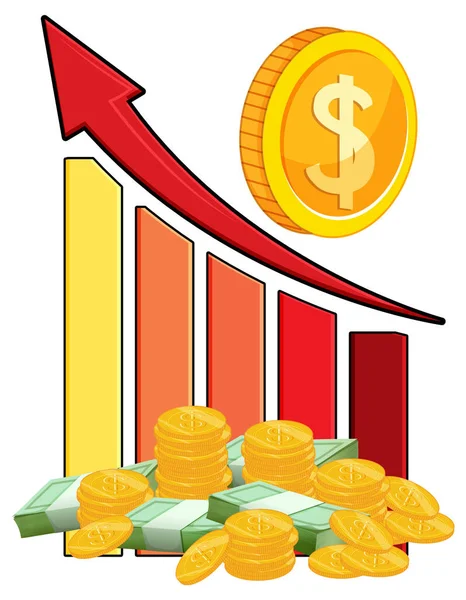 Red Bar Chart Pile Money Illustration — Vetor de Stock