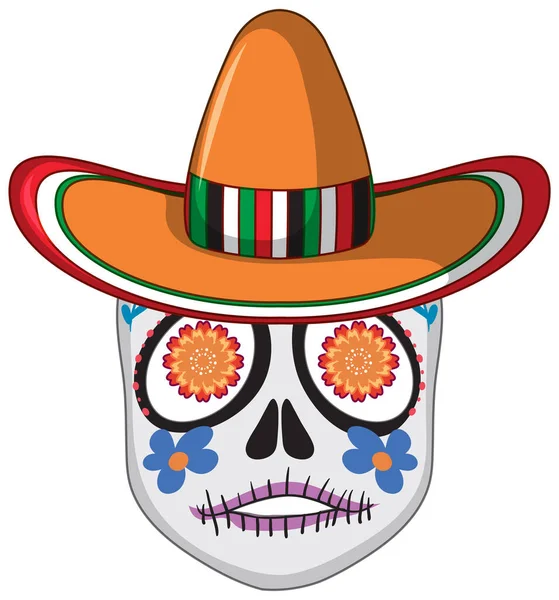 Mexican Skull Isolated White Background Illustration — 스톡 벡터