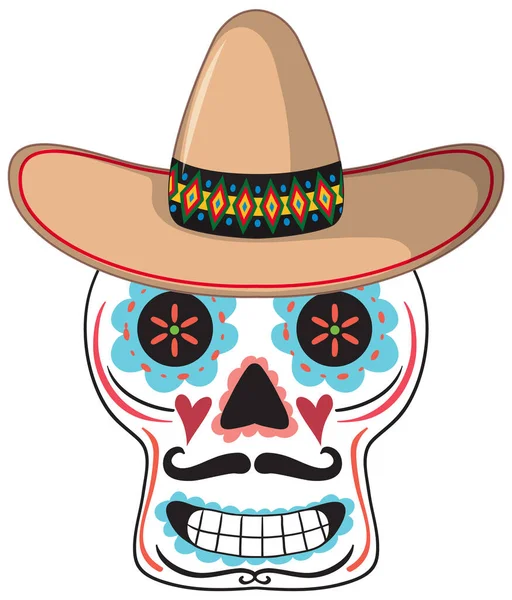 Mexican Skull Isolated White Background Illustration —  Vetores de Stock